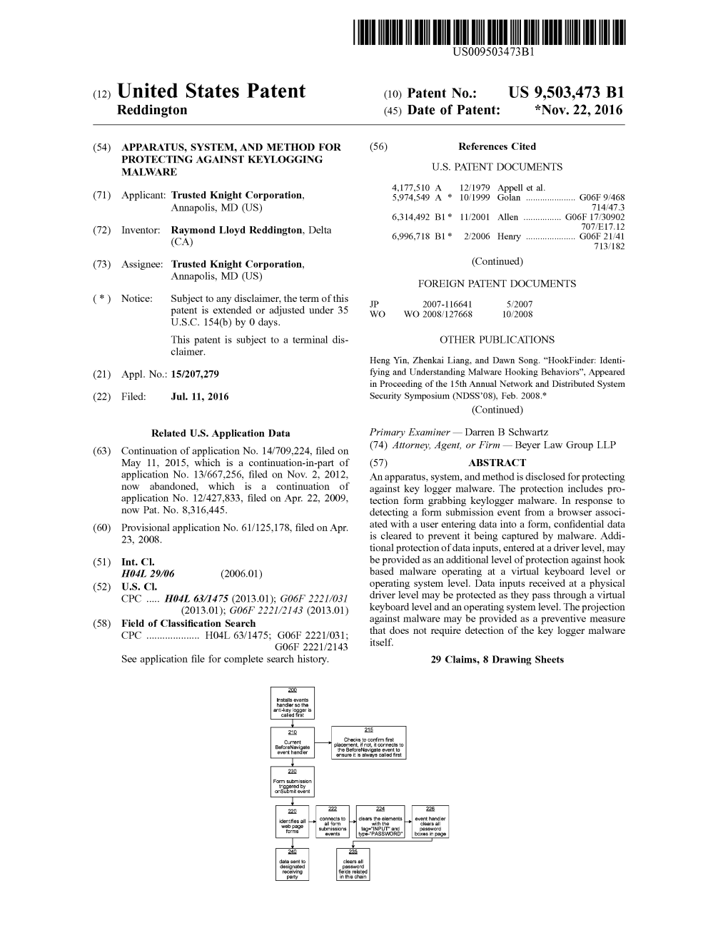 (12) United States Patent (10) Patent No.: US 9,503,473 B1 Reddington (45) Date of Patent: *Nov