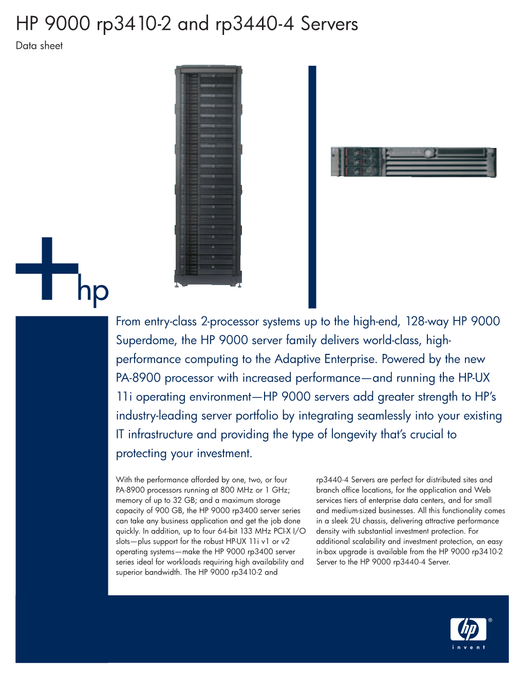 HP 9000 Rp3410-2 and Rp3440-4 Servers Data Sheet
