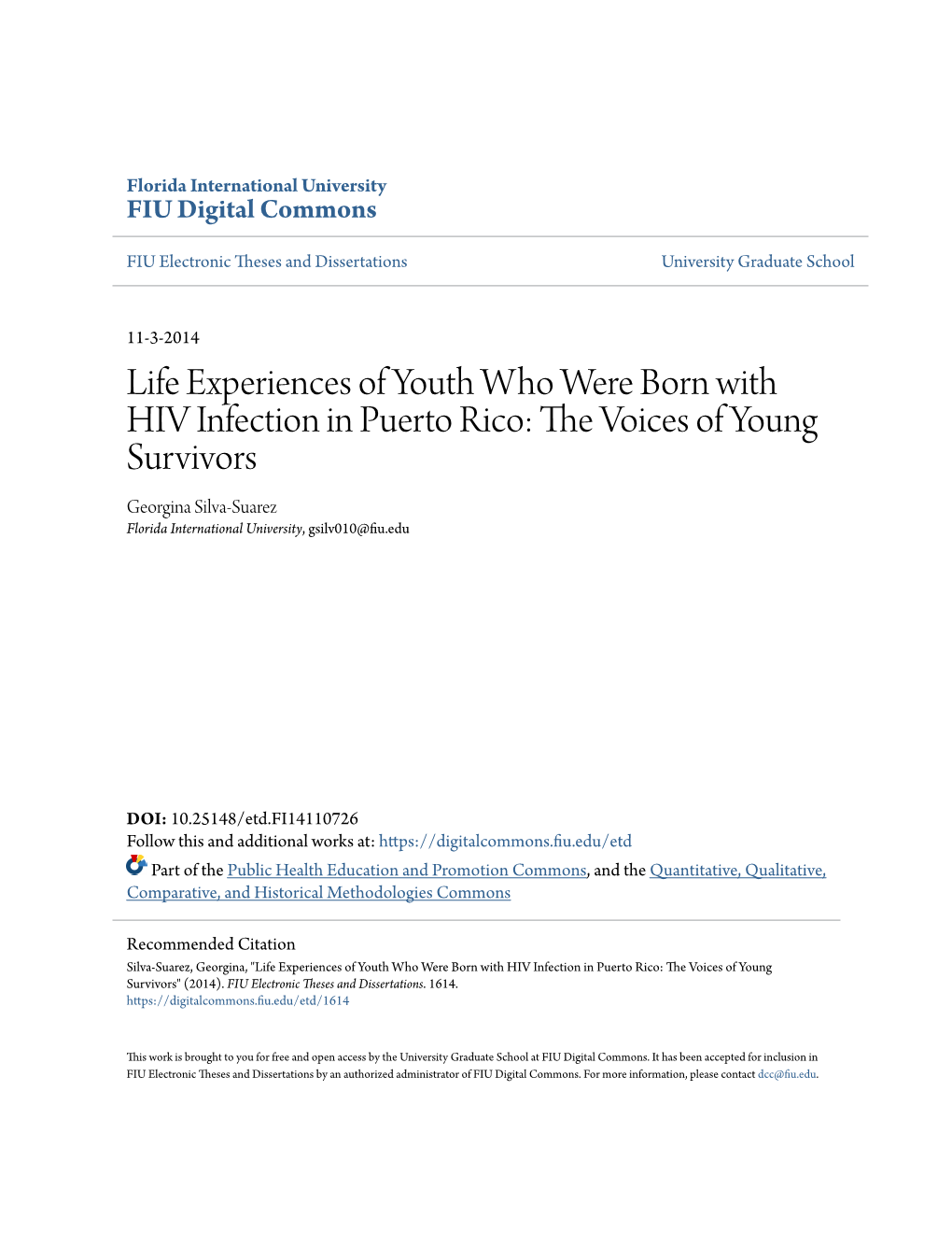 Life Experiences of Youth Who Were Born with HIV Infection in Puerto Rico