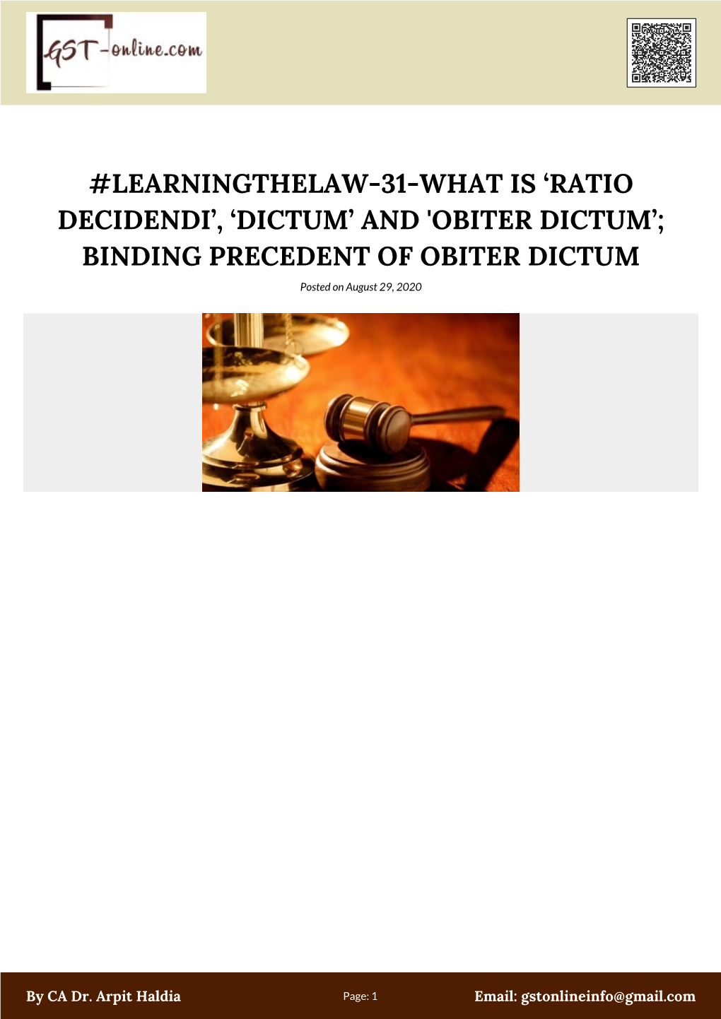 RATIO DECIDENDI’, ‘DICTUM’ and 'OBITER DICTUM’; BINDING PRECEDENT of OBITER DICTUM Posted on August 29, 2020
