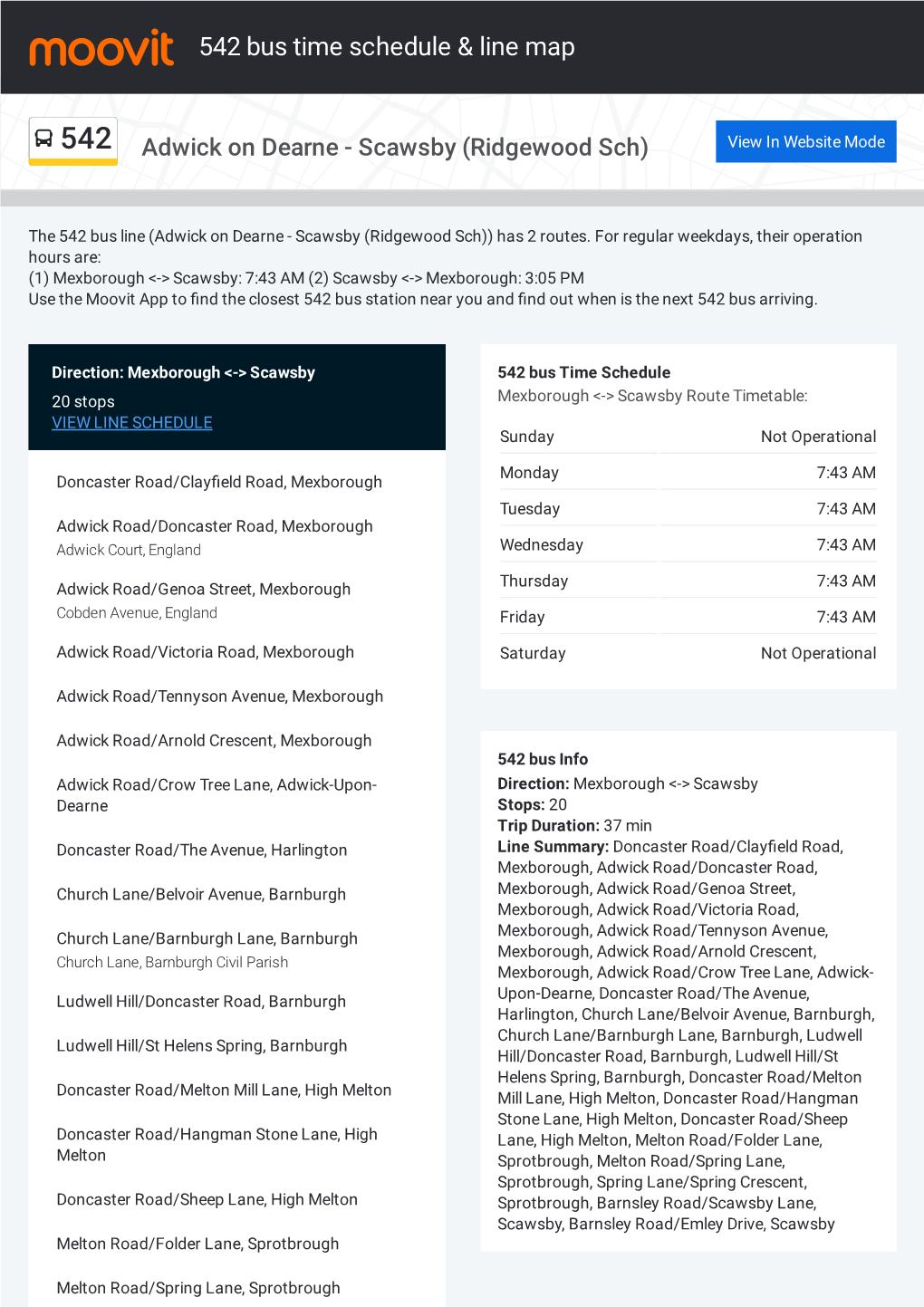 542 Bus Time Schedule & Line Route