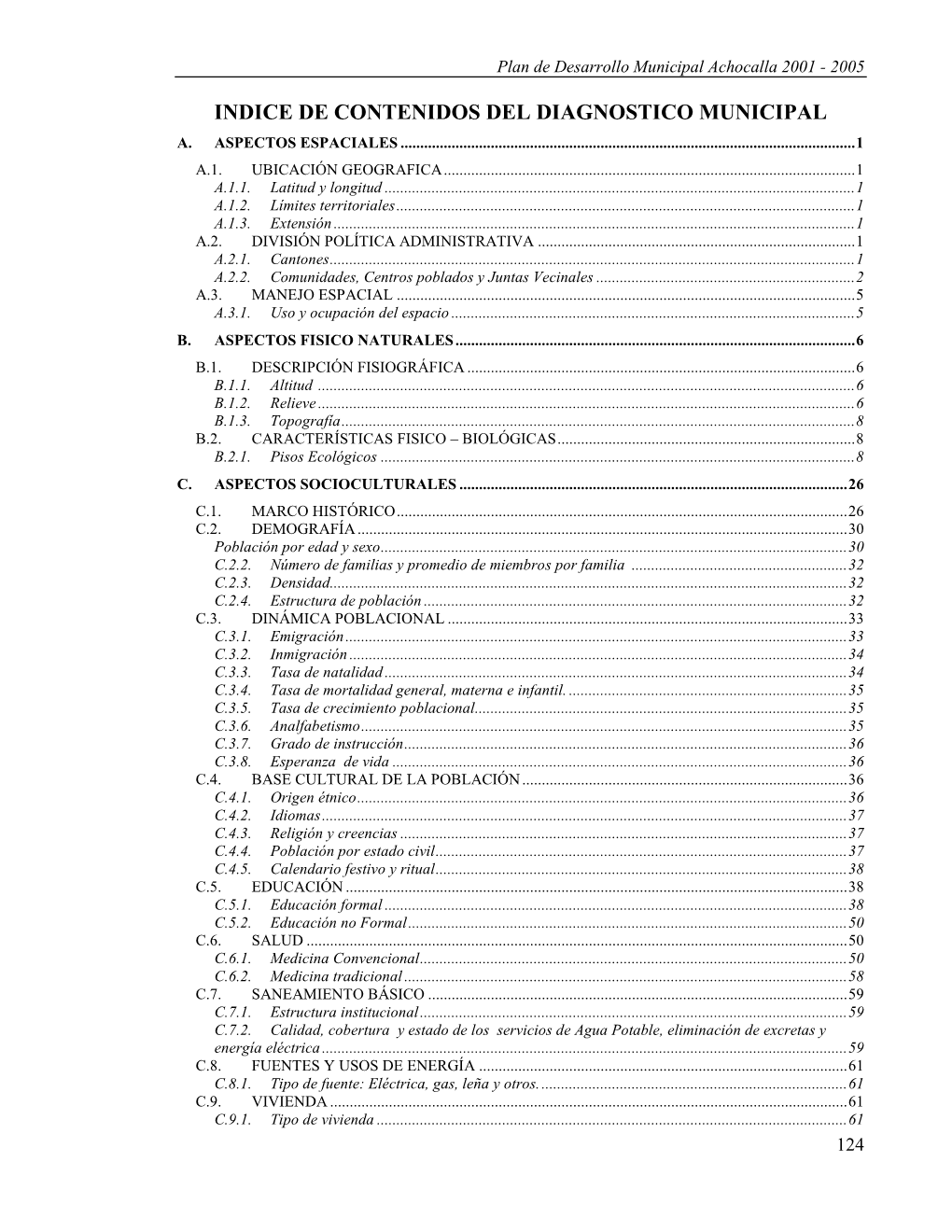 Indice De Contenidos Del Diagnostico Municipal A