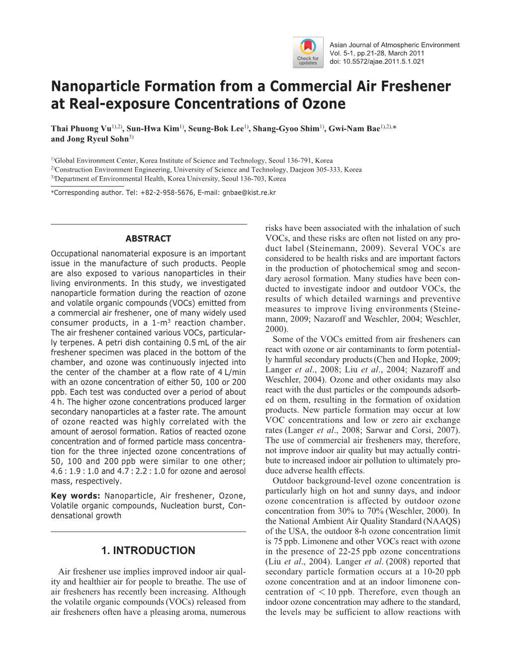 Nanoparticle Formation from a Commercial Air Freshener at Real-Exposure Concentrations of Ozone