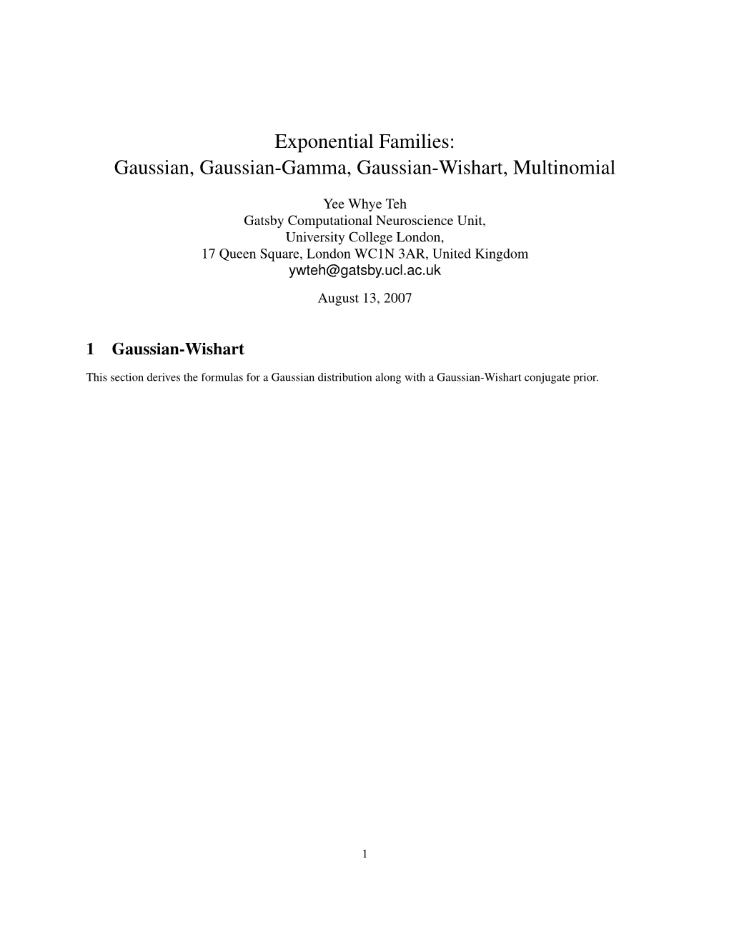 Gaussian, Gaussian-Gamma, Gaussian-Wishart, Multinomial