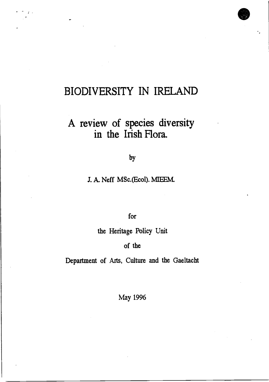 Biodiversity in Ireland. a Review of Species Diversity in the Irish Flora