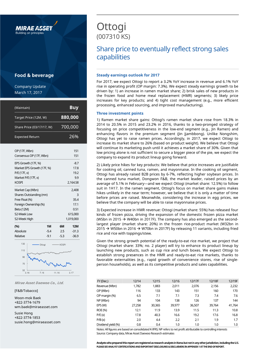 Ottogi (007310 KS ) Share Price to Eventually Reflect Strong Sales Capabilities