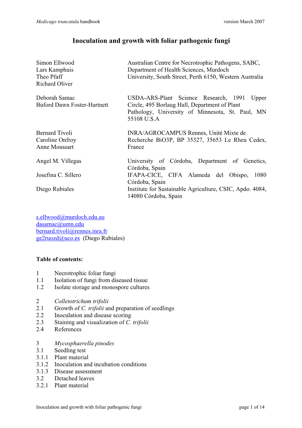 Inoculation and Growth with Foliar Pathogenic Fungi