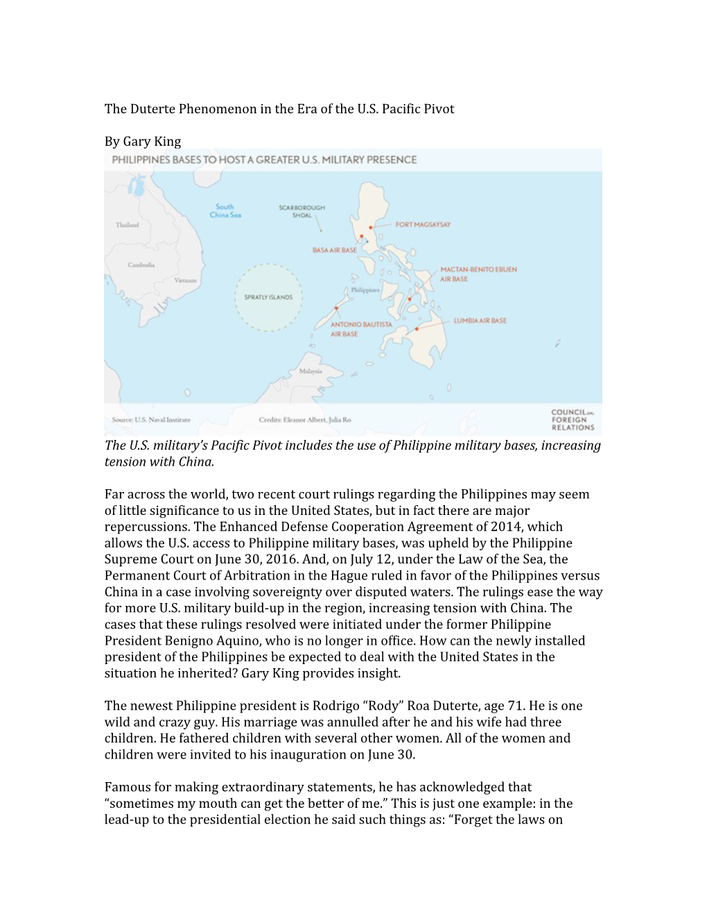 The Duterte Phenomenon in the Era of the U.S. Pacific Pivot by Gary King