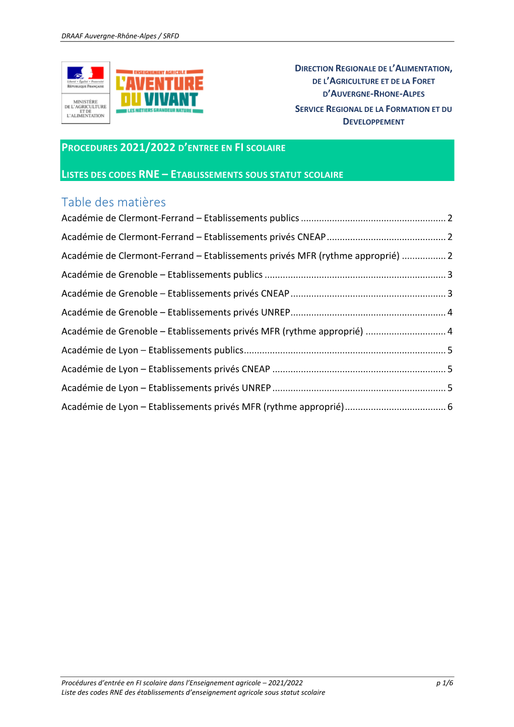 Codes RNE Scolaire EA