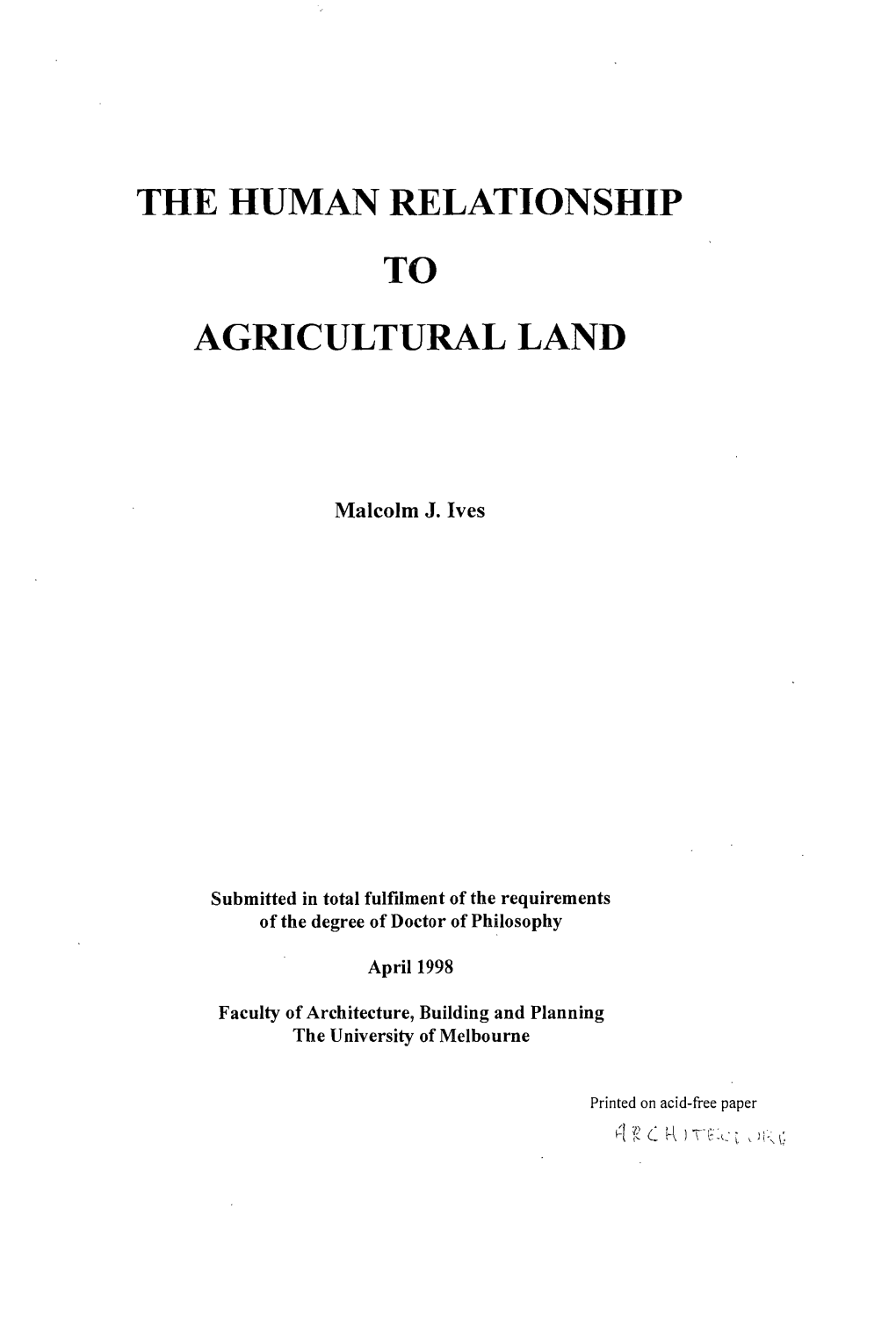 The Human Relationship to Agricultural Land