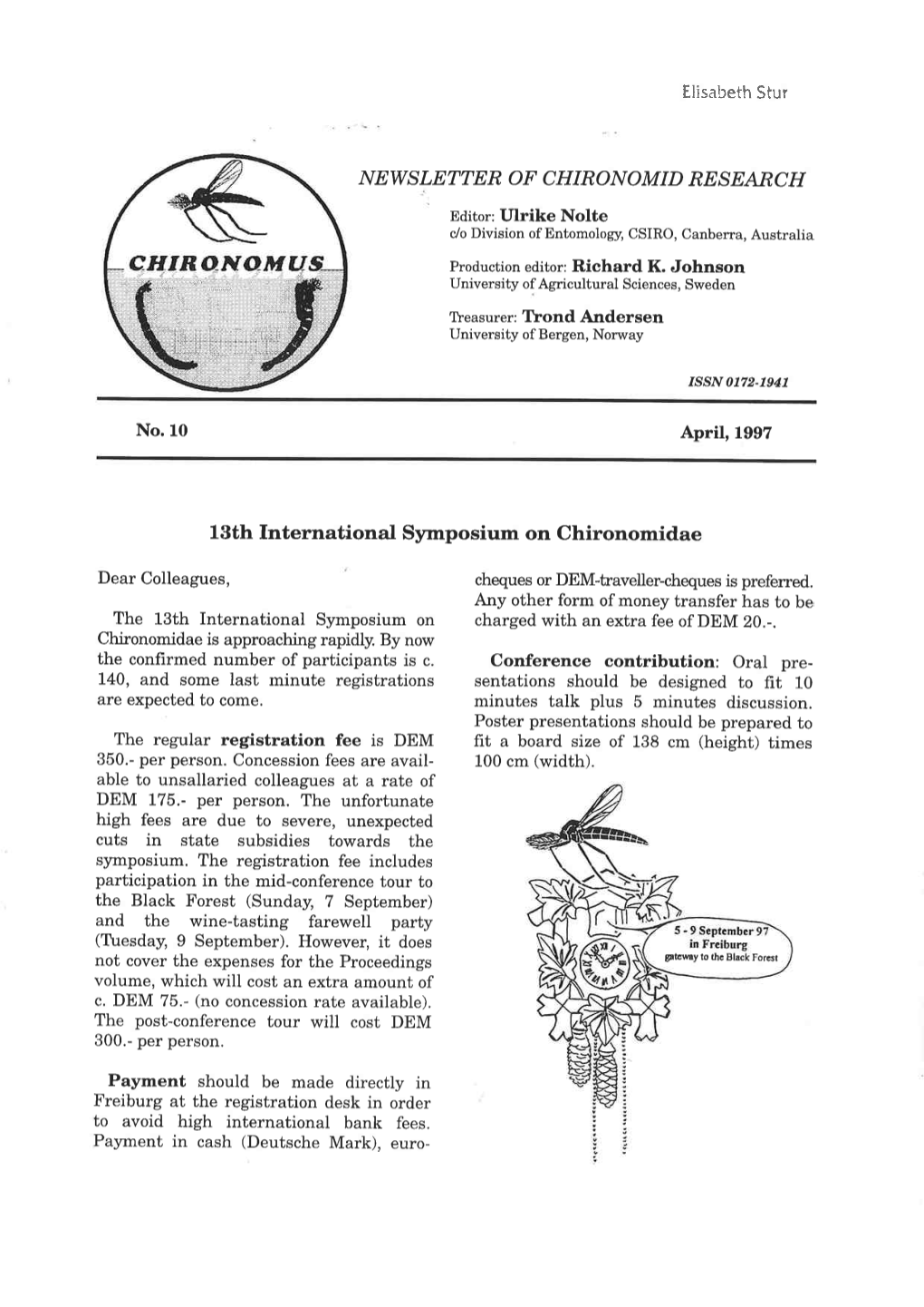 13Th International Symposium on Chironomidae the Regular