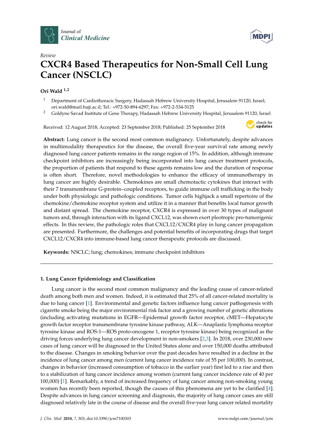 CXCR4 Based Therapeutics for Non-Small Cell Lung Cancer (NSCLC)