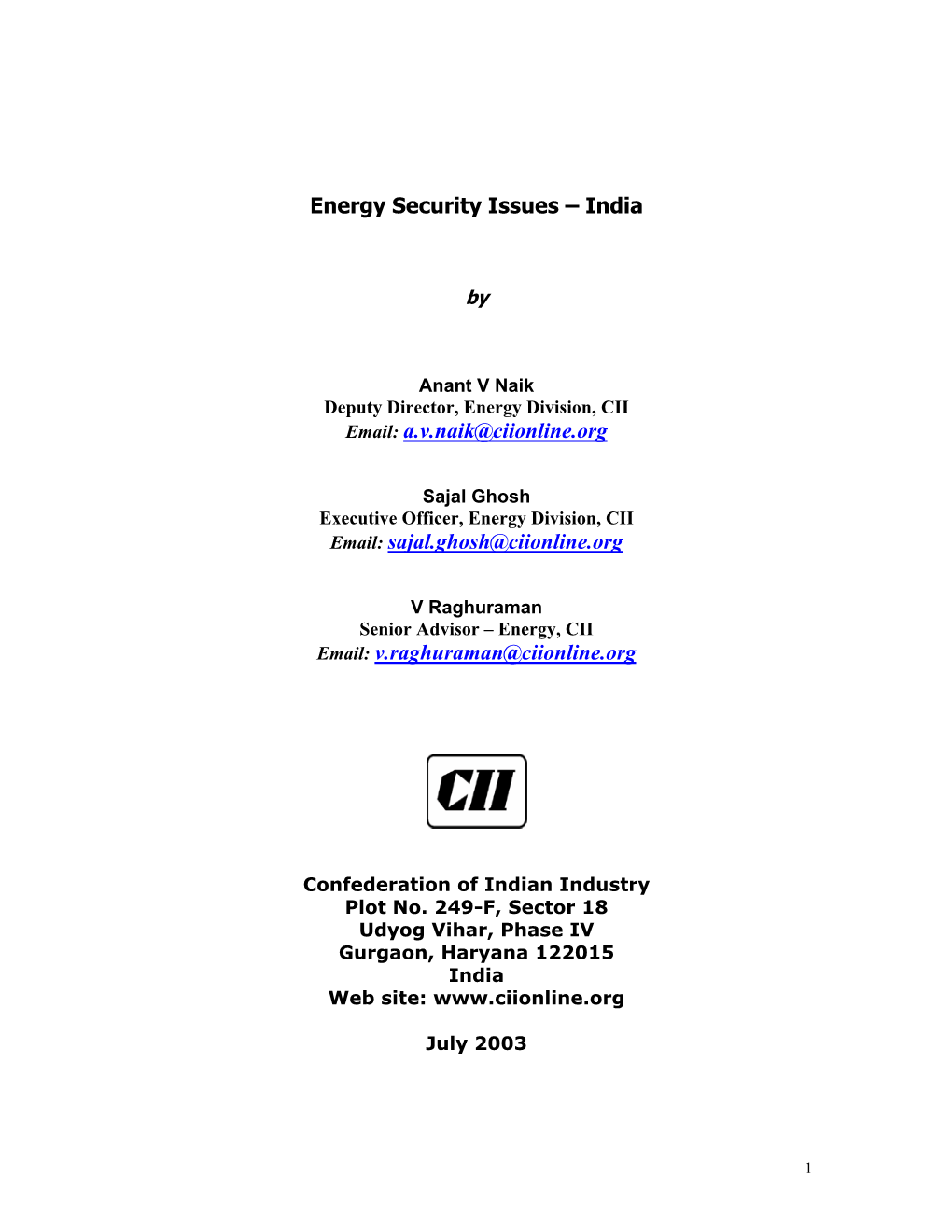 Energy Security Issues – India