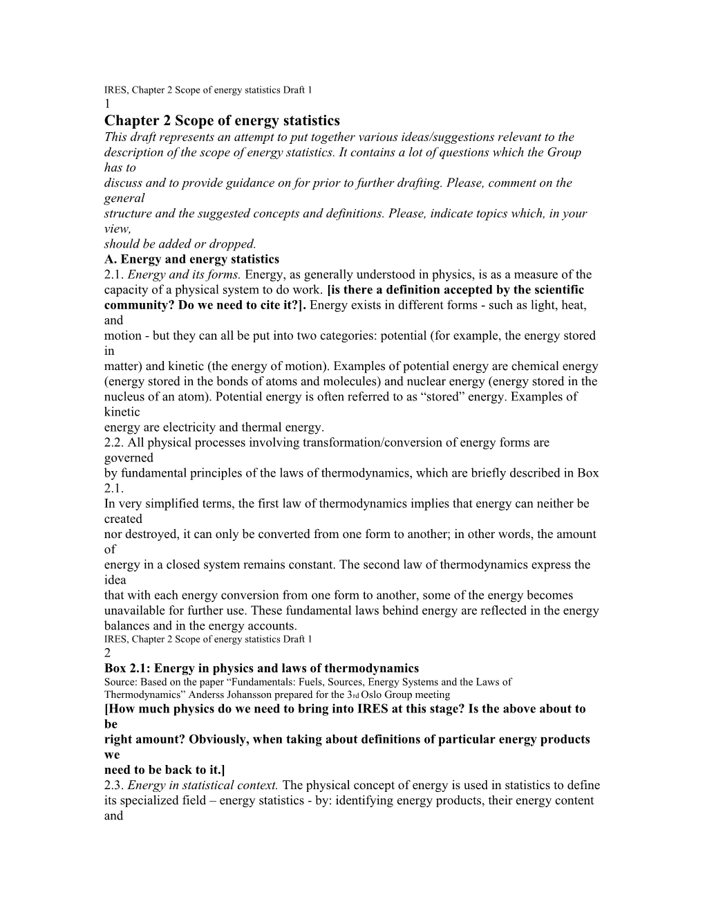 IRES, Chapter 2 Scope of Energy Statistics Draft 1