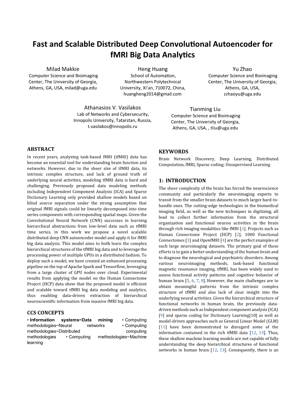 Fast and Scalable Distributed Deep Convolutional Autoencoder for Fmri Big Data Analytics