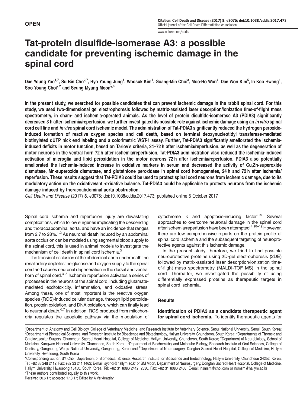 Tat-Protein Disulfide-Isomerase A3: a Possible Candidate for Preventing Ischemic Damage in the Spinal Cord