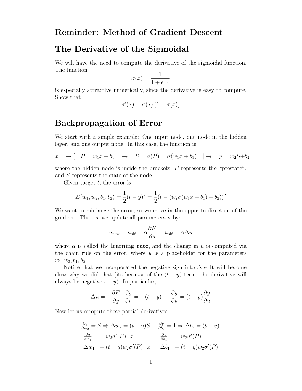 Method of Gradient Descent the Derivative of the Sigmoidal