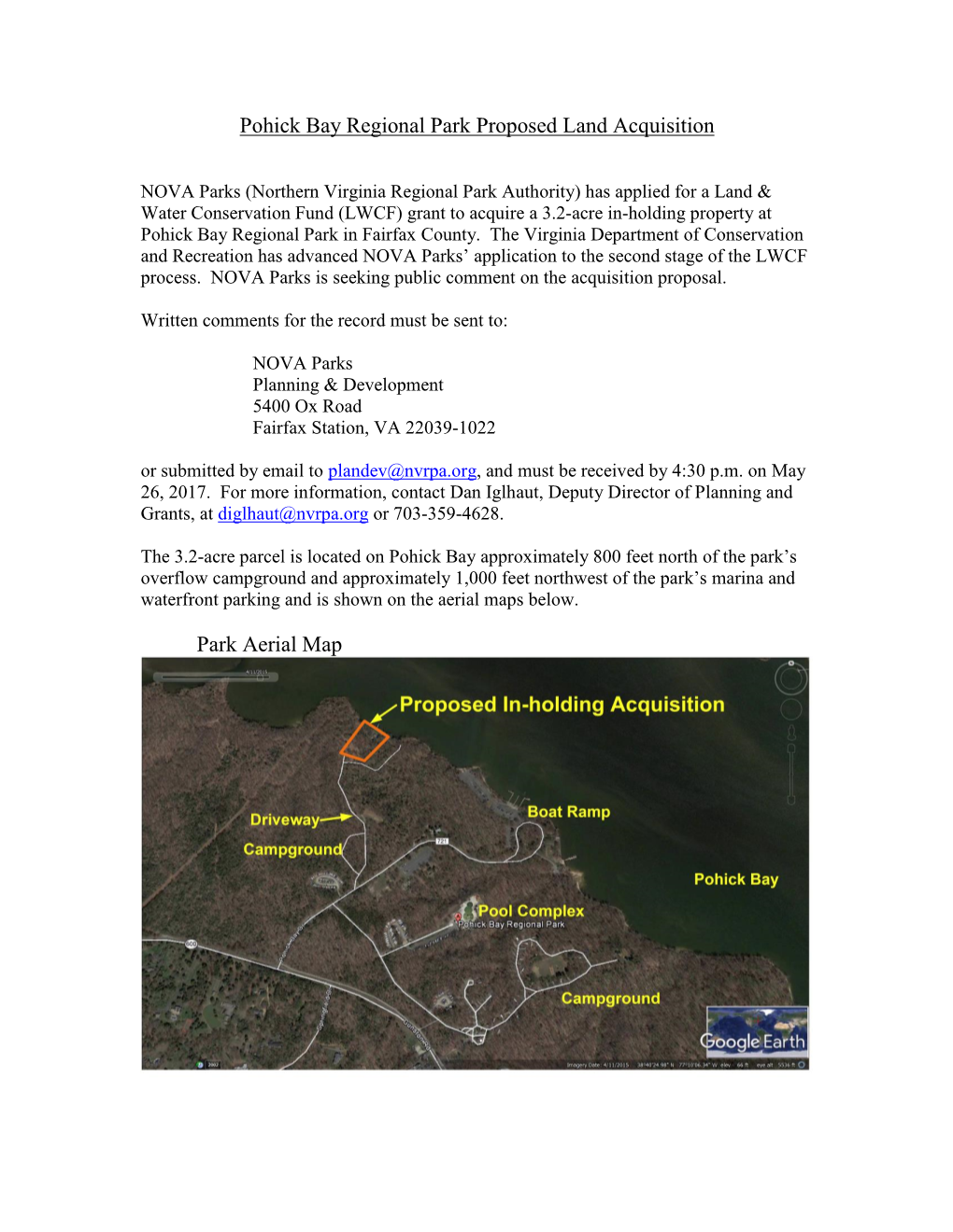 Pohick Bay Regional Park Proposed Land Acquisition Park Aerial