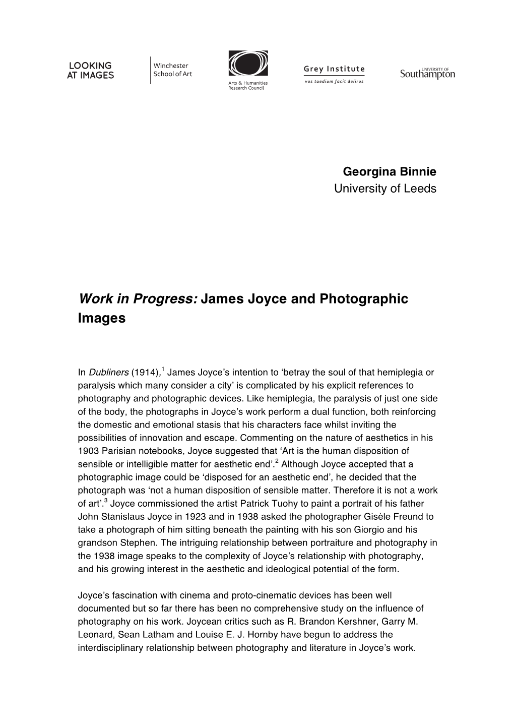 James Joyce and Photographic Images