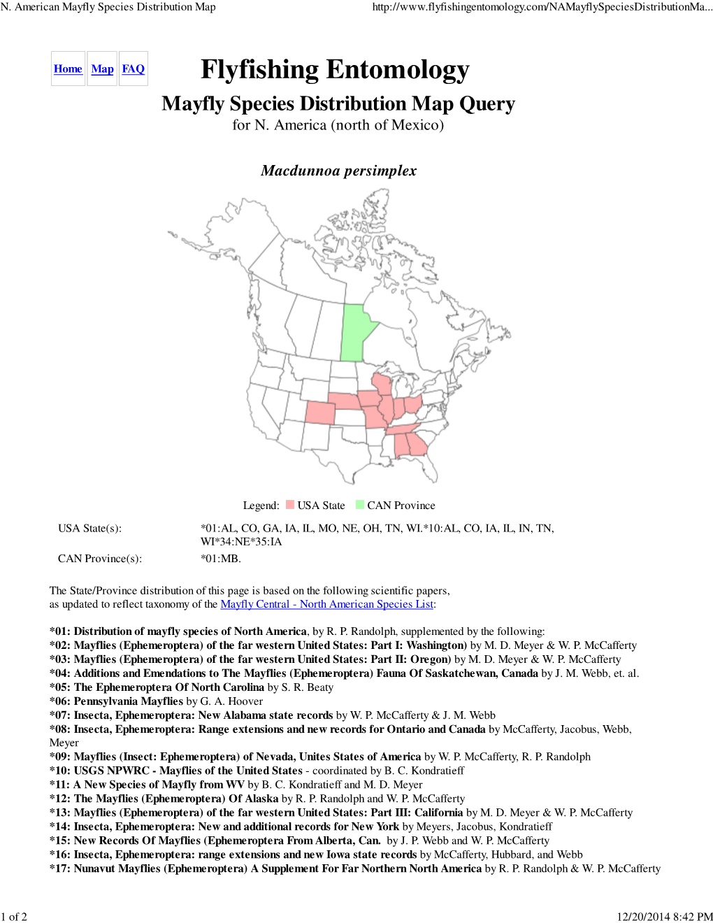 N. American Mayfly Species Distribution Map