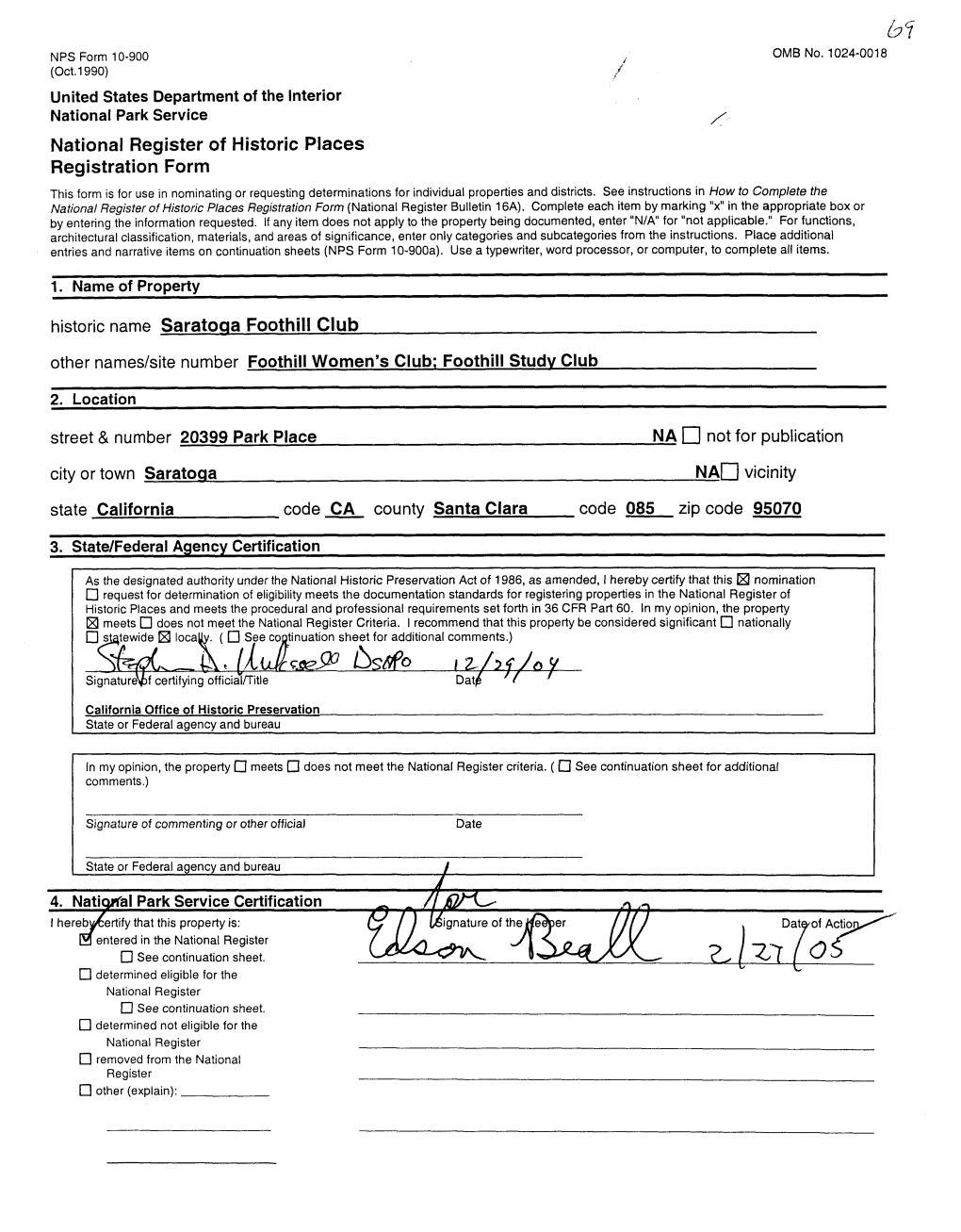 National Register of Historic Places Registration Form This Form Is for Use in Nominating Or Requesting Determinations for Individual Properties and Districts