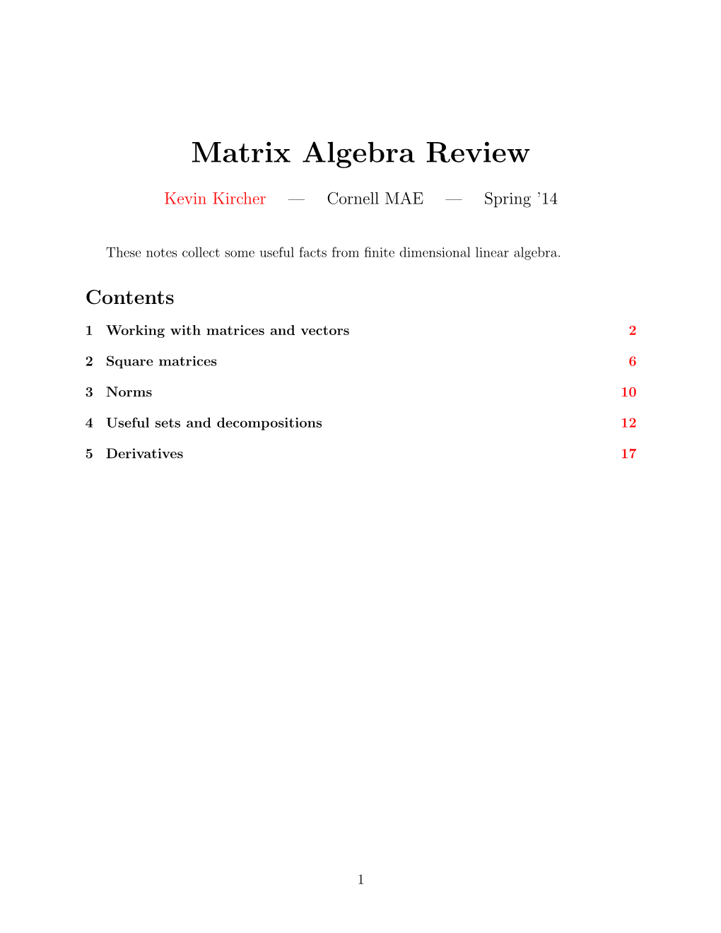 Matrix Algebra Review