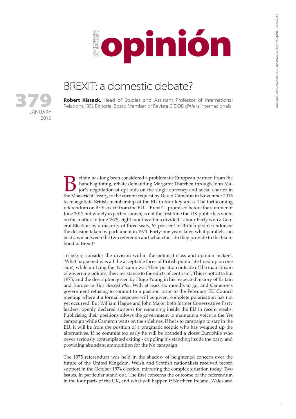 BREXIT: a Domestic Debate?