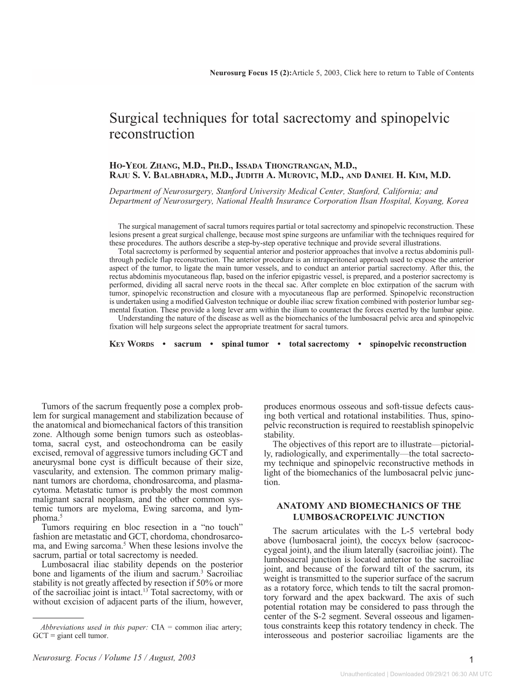 Surgical Techniques for Total Sacrectomy and Spinopelvic Reconstruction