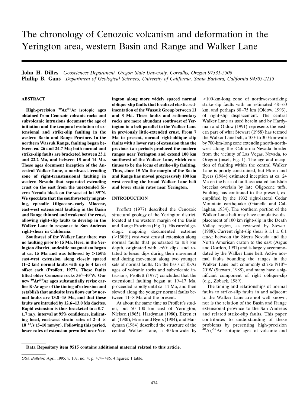 The Chronology of Cenozoic Volcanism and Deformation in the Yerington Area, Western Basin and Range and Walker Lane