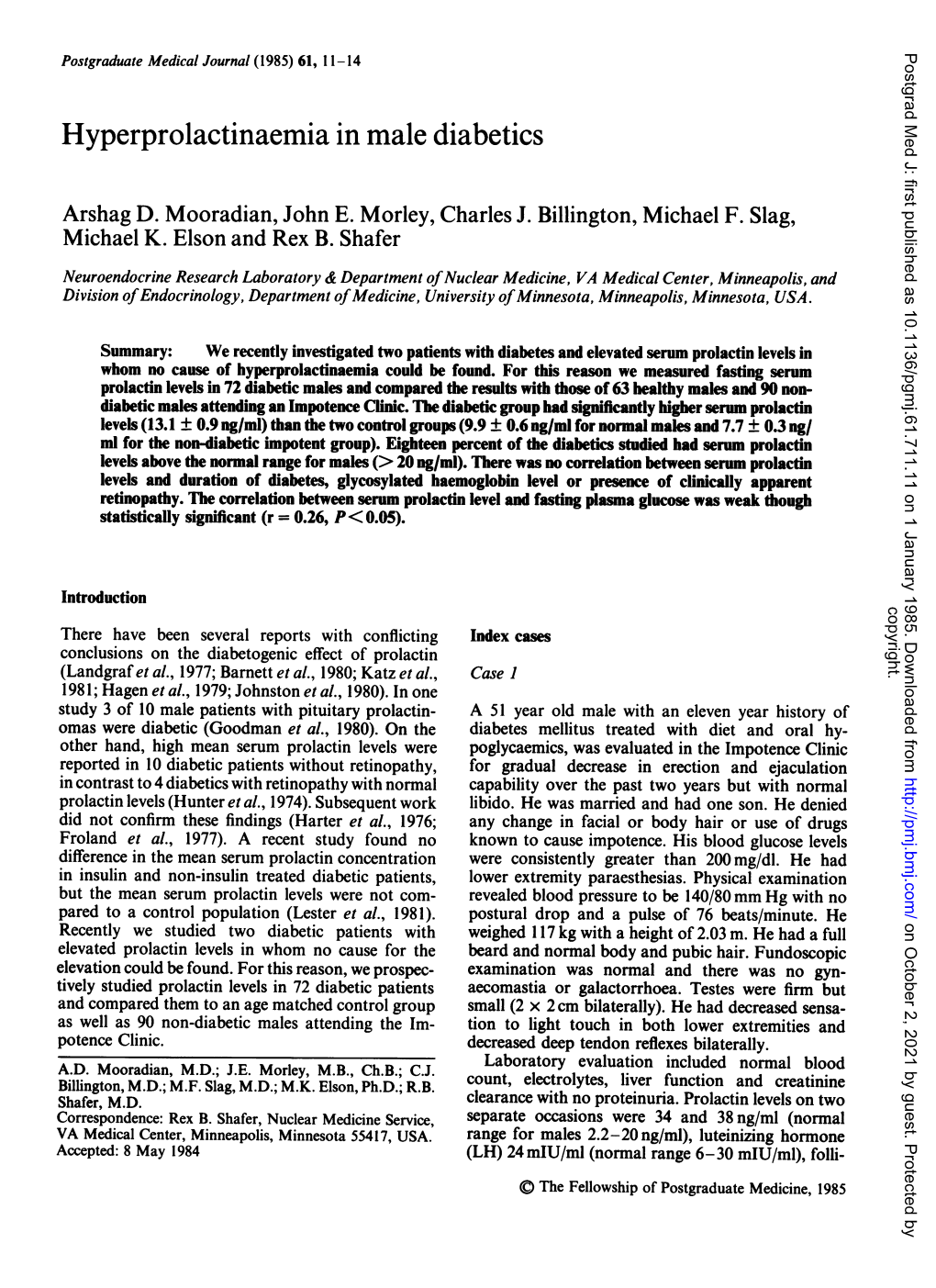 Hyperprolactinaemia in Male Diabetics