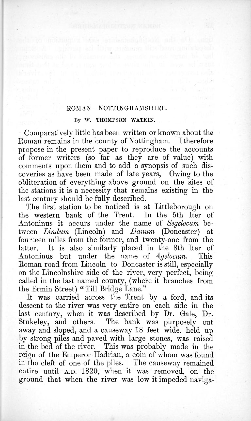 Comparatively Little Has Been Written Or Known About the Roman Remains in the County of Nottingham