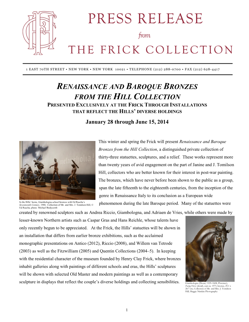 Renaissance and Baroque Bronzes from the Hill