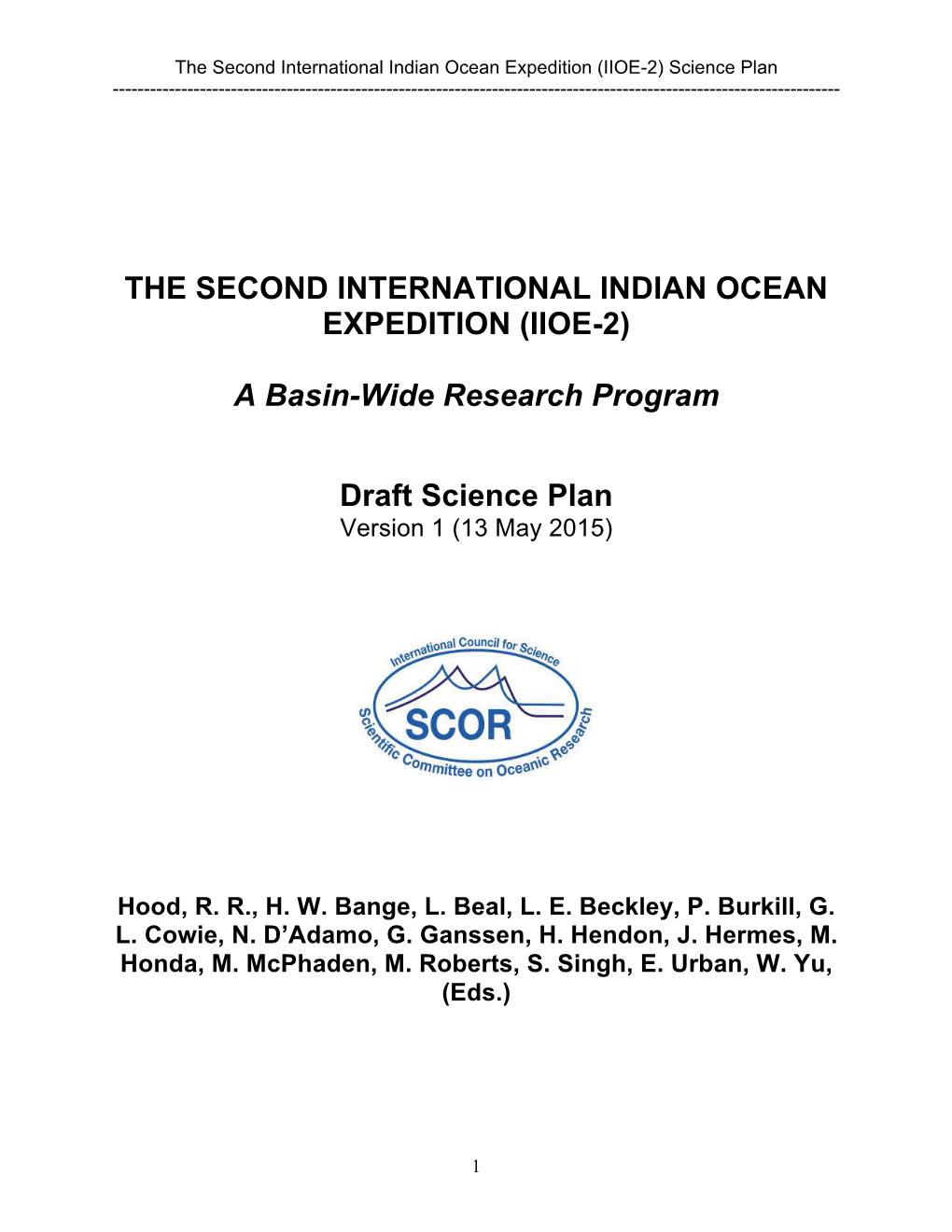 (IIOE-2) a Basin-Wide Research Program Draft Science Plan