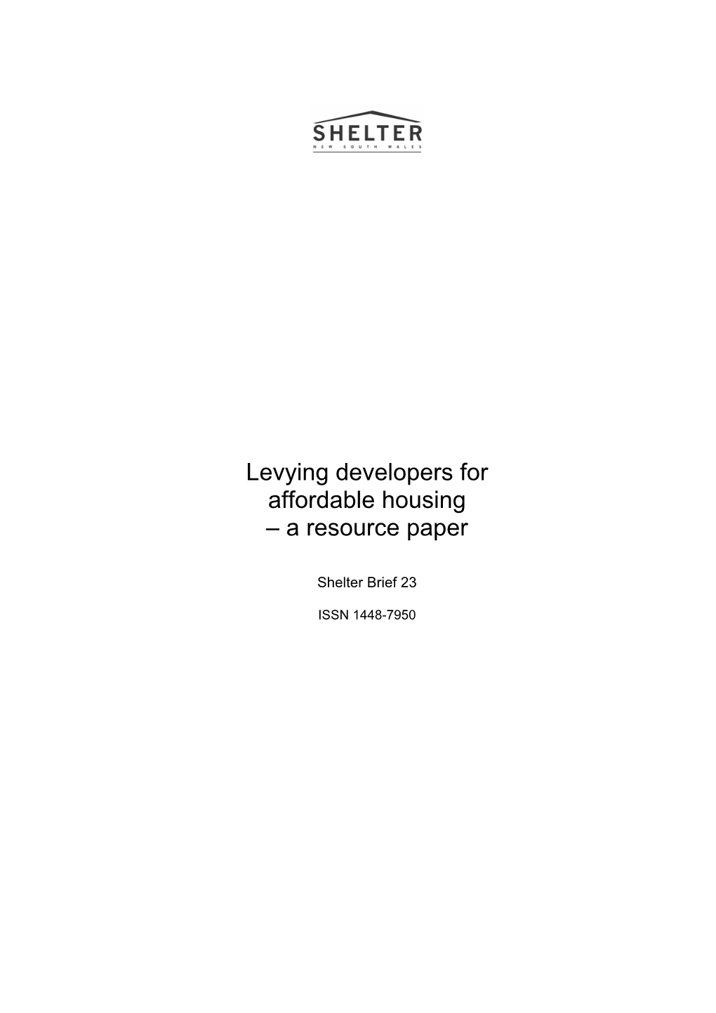 Levying Developers for Affordable Housing – a Resource Paper