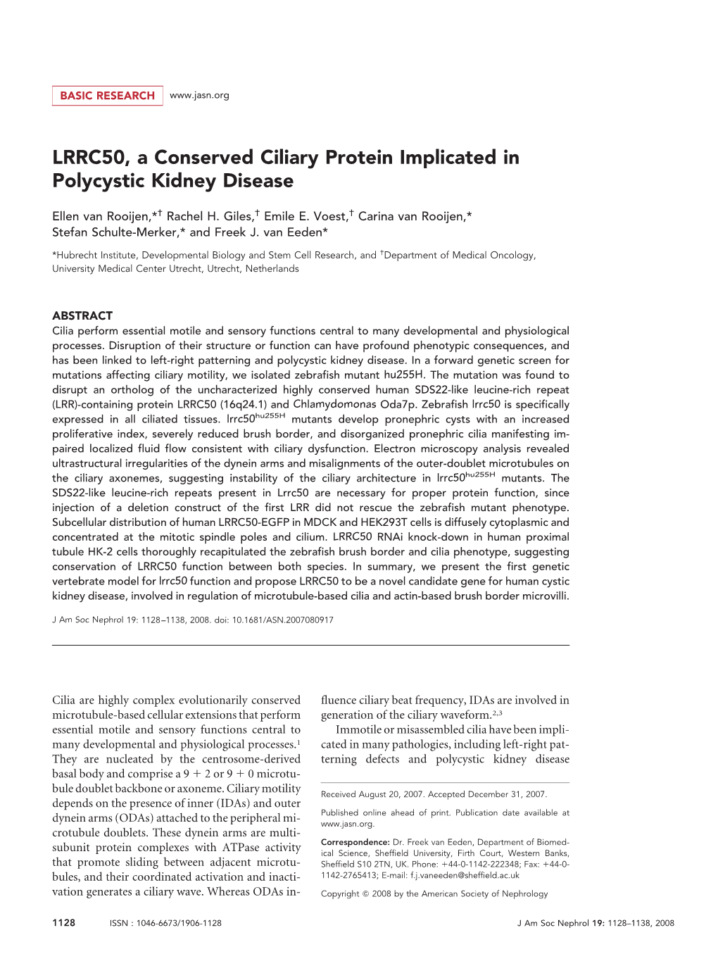 LRRC50, a Conserved Ciliary Protein Implicated in Polycystic Kidney Disease