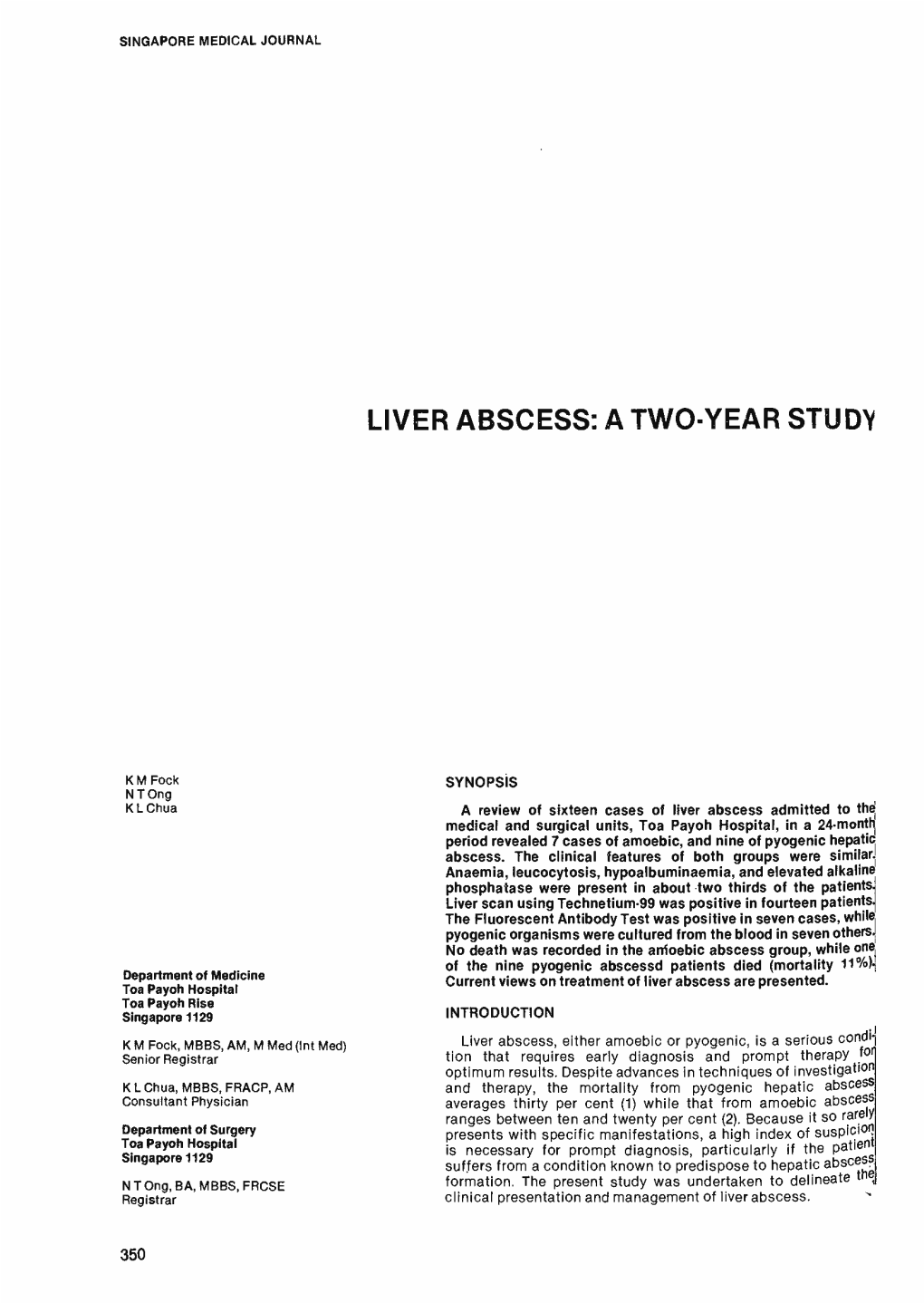 Liver Abscess: a Two-Year Study