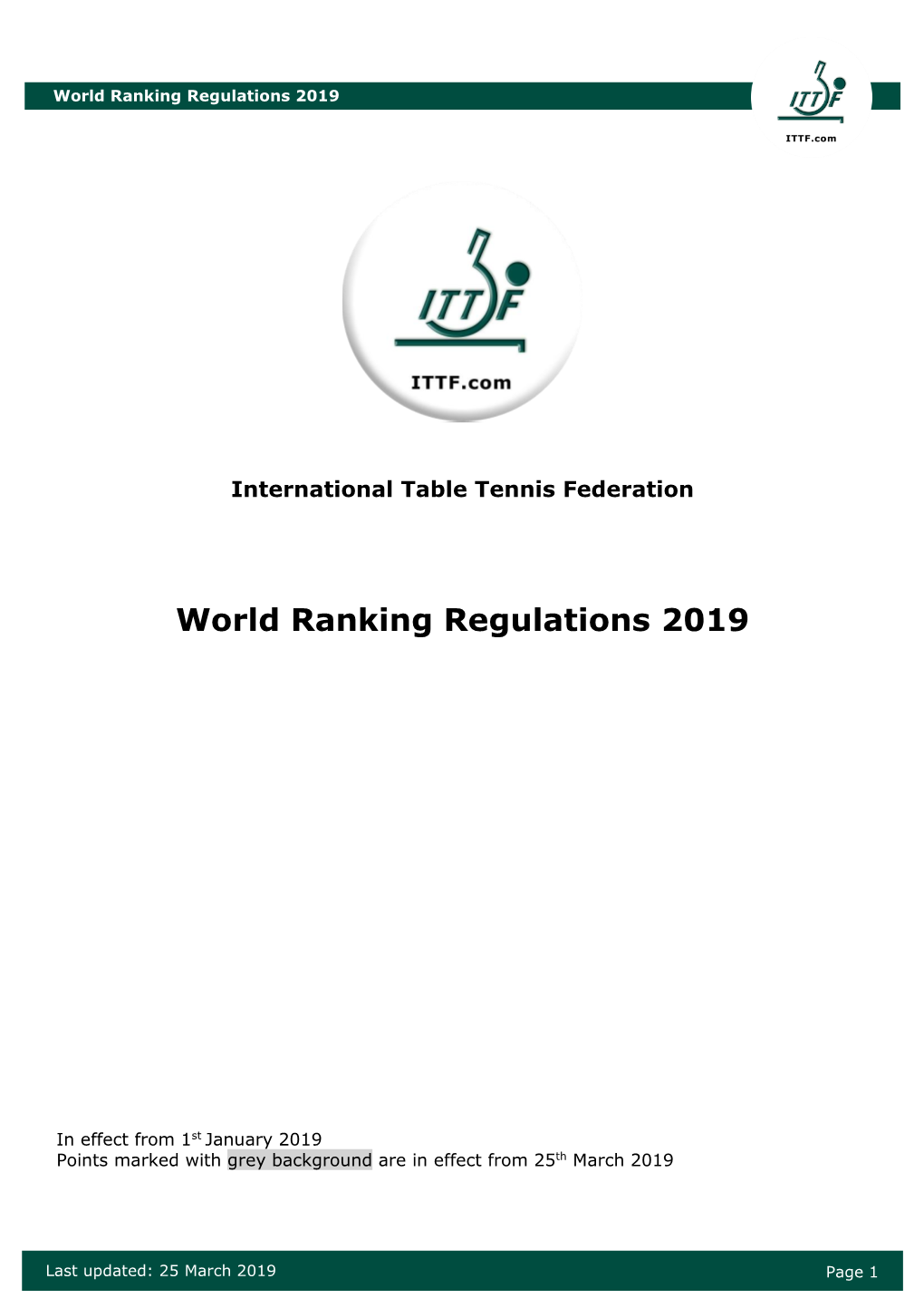 ITTF World Ranking Regulations 2019