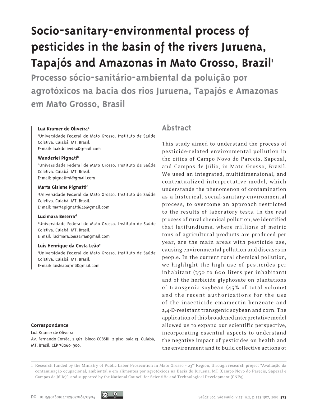 Socio-Sanitary-Environmental Process of Pesticides in the Basin of The