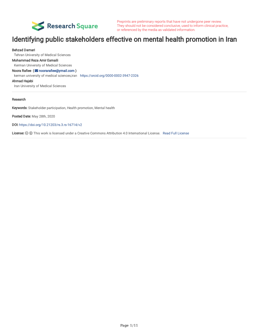 Identifying Public Stakeholders Effective on Mental Health Promotion in Iran