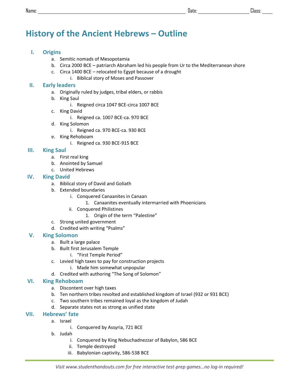 History of the Ancient Hebrews – Outline