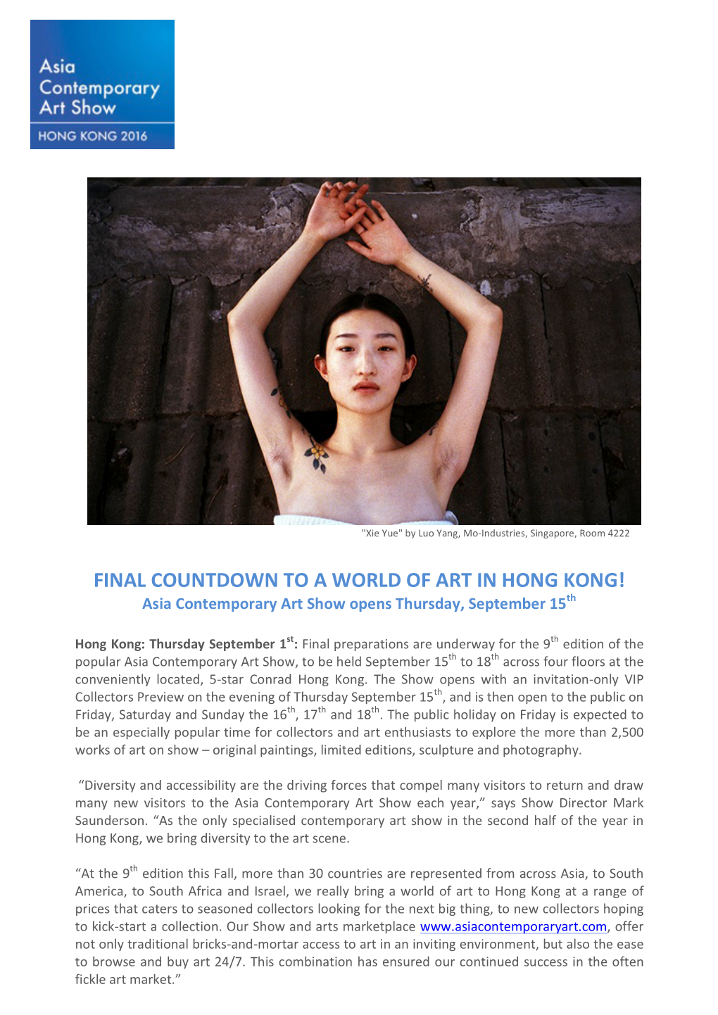 FINAL COUNTDOWN to a WORLD of ART in HONG KONG! Asia Contemporary Art Show Opens Thursday, September 15Th