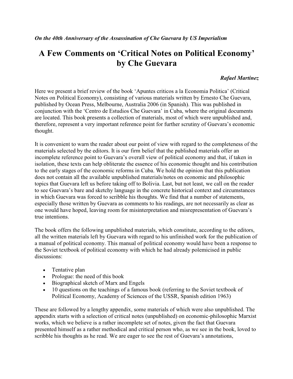 'Critical Notes on Political Economy' by Che Guevara