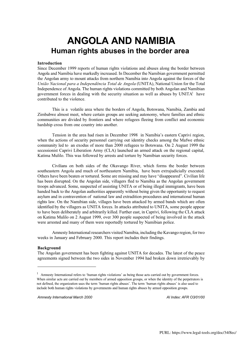 ANGOLA and NAMIBIA Human Rights Abuses in the Border Area