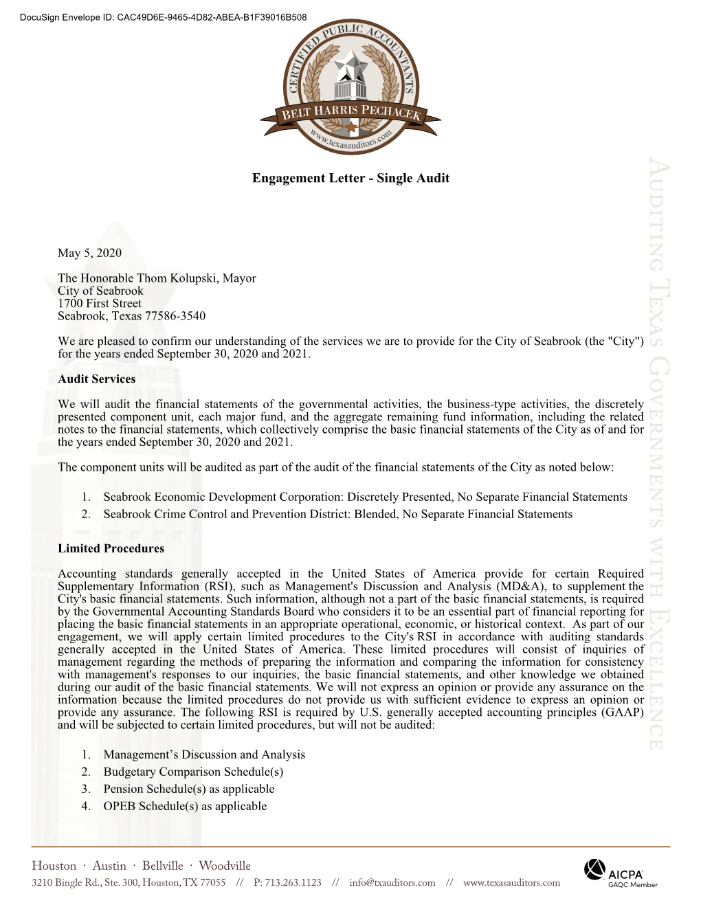 Engagement Letter - Single Audit