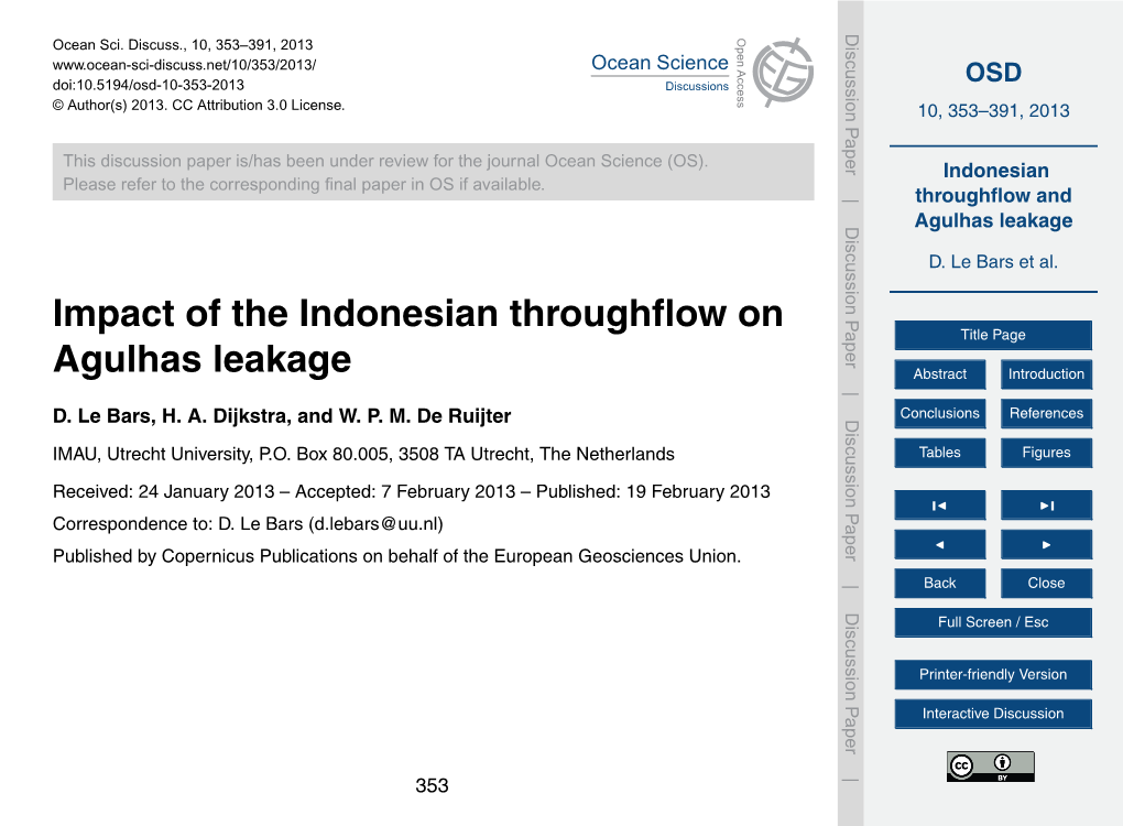 Indonesian Throughflow and Agulhas Leakage