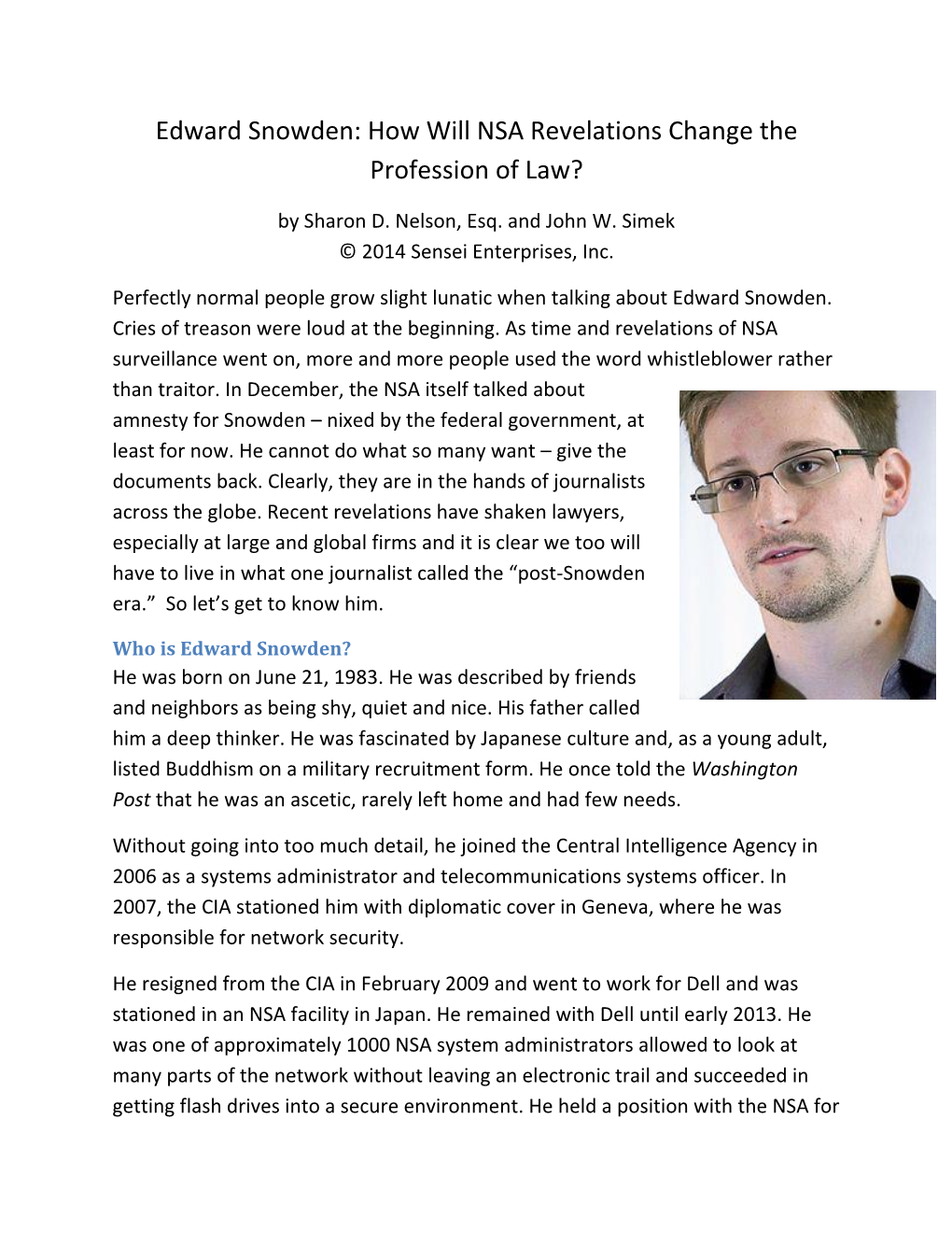 Edward Snowden: How Will NSA Revelations Change the Profession of Law?