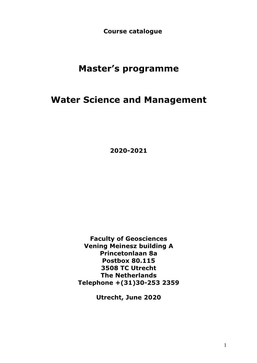 Master's Programme Water Science and Management