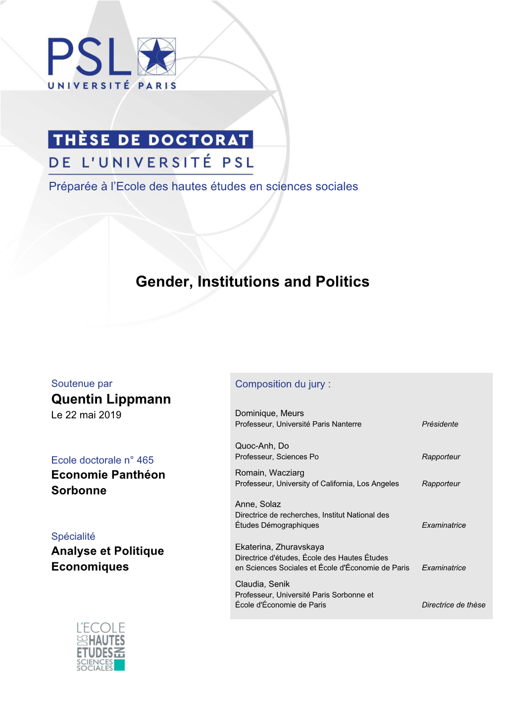 Gender, Institutions and Politics