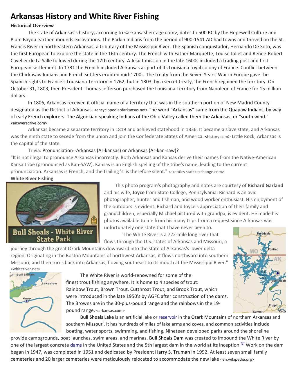 Arkansas History and White River Fishing