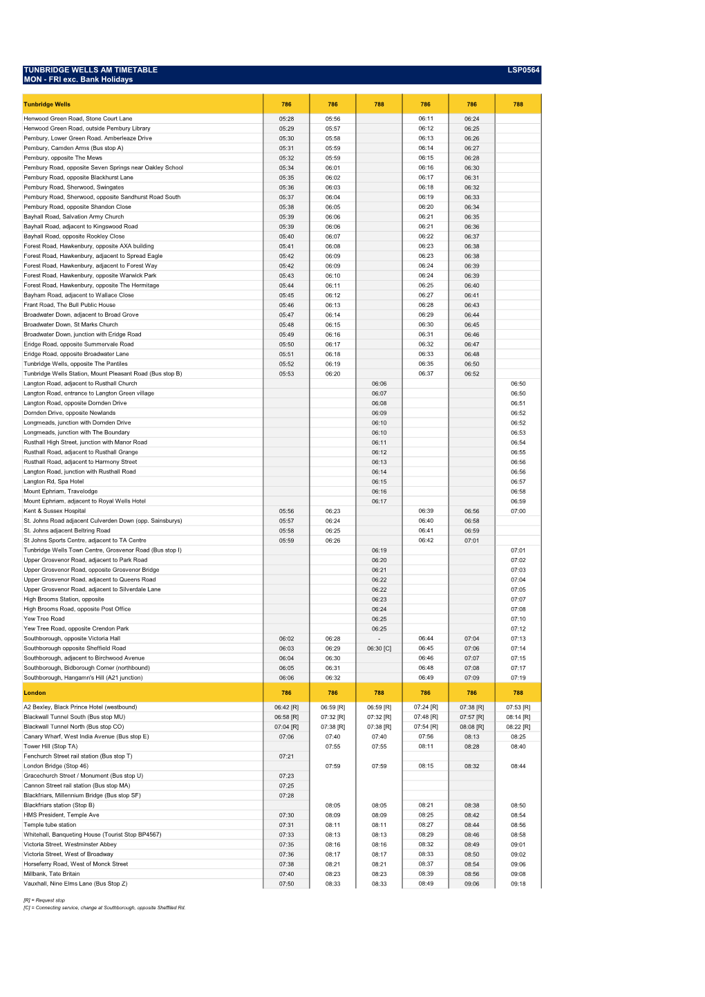 TUNBRIDGE WELLS AM TIMETABLE LSP0564 MON - FRI Exc